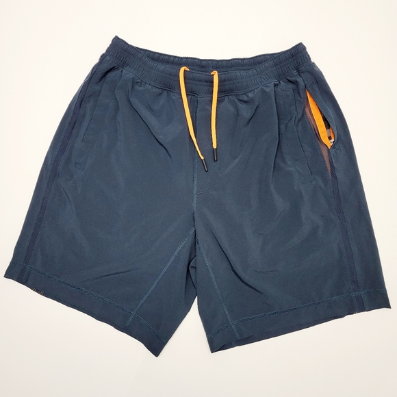 lululemon athletica Other - Lululemon Men's Breaker Navy/ Neon Orange Trim Lined Shorts size Large 8"